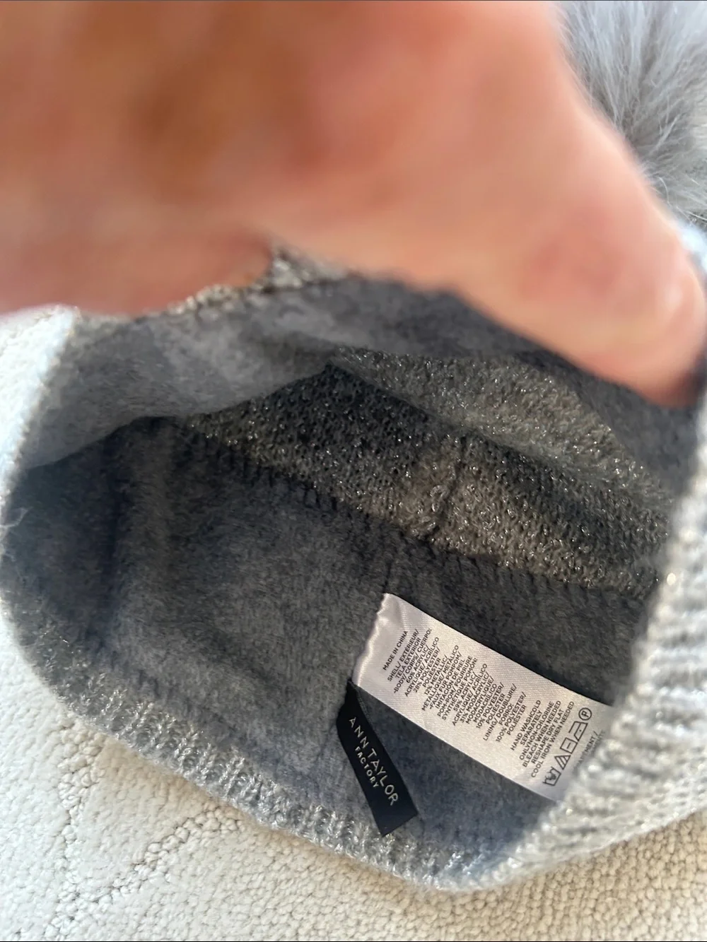 Ann Taylor Factory Silver Gray Knit Scarf and Hat with Pom